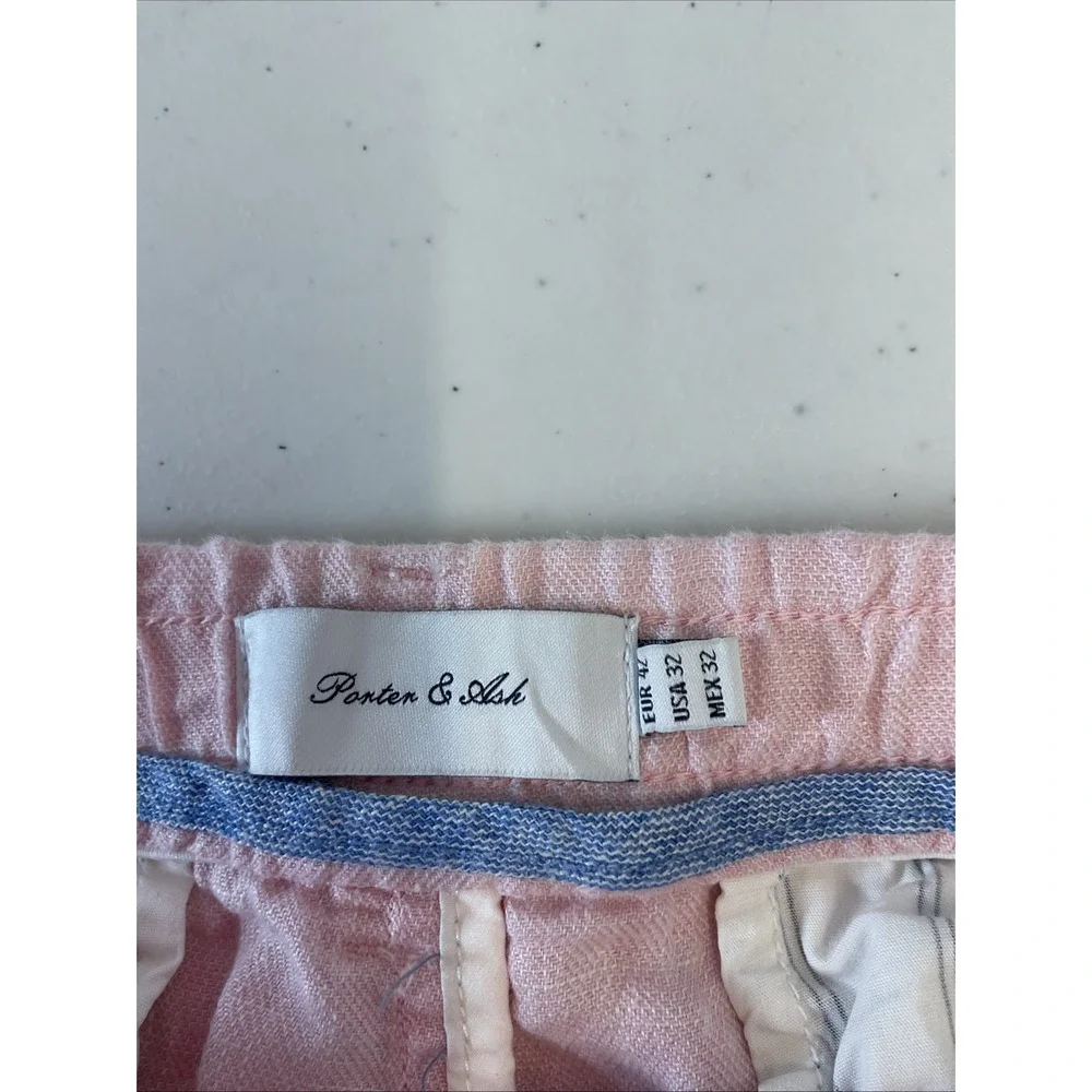 Porter & Ash Mens Linen Pant Chino Pink Drawstring Button W32 Casual Travel Rare